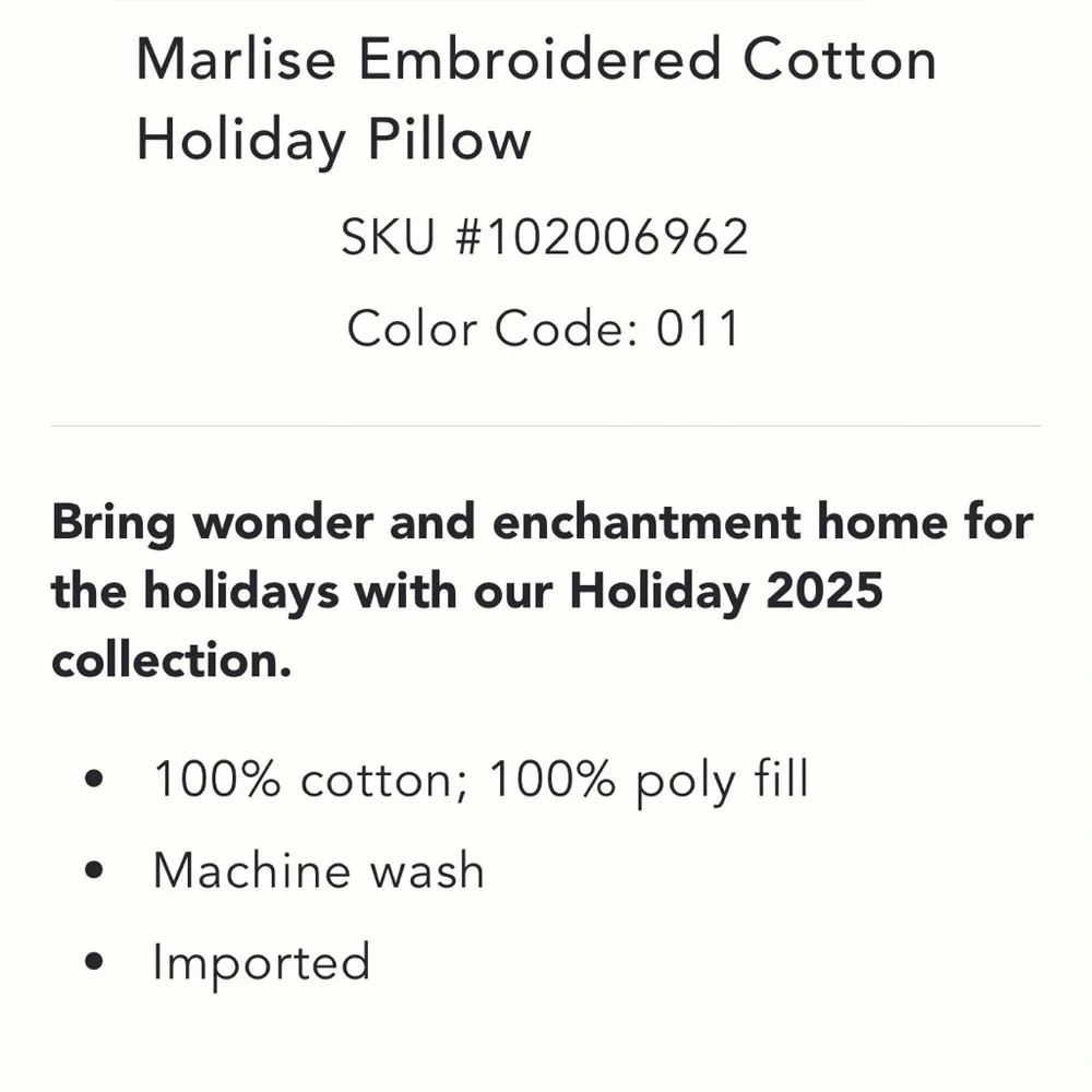 New! NWT Anthropologie Marlise Embroidered Cotton Holiday Pillow. Naughty & Nice